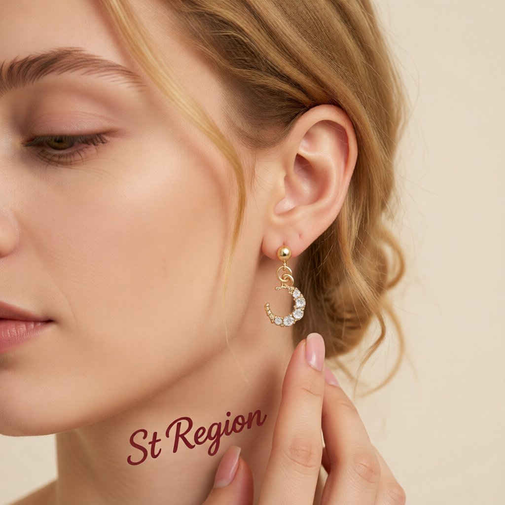 Cubic Zirconia and 18K Gold-Plated Crescent Moon Drop Earrings, gold drop earrings for women, styled look