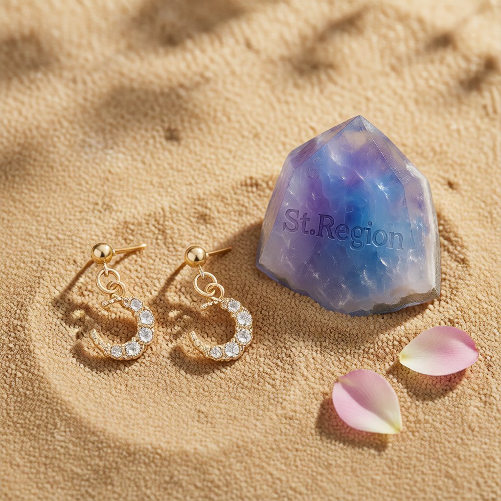 Cubic Zirconia and 18K Gold-Plated Crescent Moon Drop Earrings, gold drop earrings for women, detail close-up