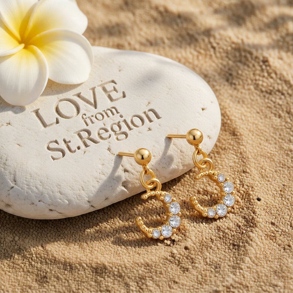 Cubic Zirconia and 18K Gold-Plated Crescent Moon Drop Earrings, gold drop earrings for women, lifestyle look