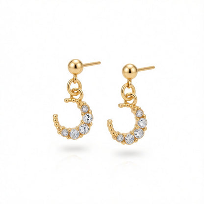 Cubic Zirconia and 18K Gold-Plated Crescent Moon Drop Earrings, gold drop earrings for women, side view