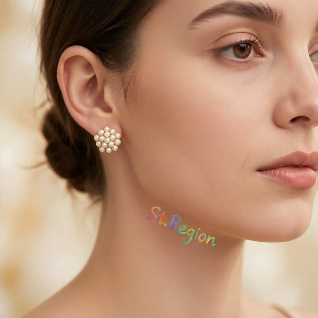 Pearl and 18K Gold-Plated Cluster Bud Stud Earrings, gold stud earrings for women, everyday style, styled look