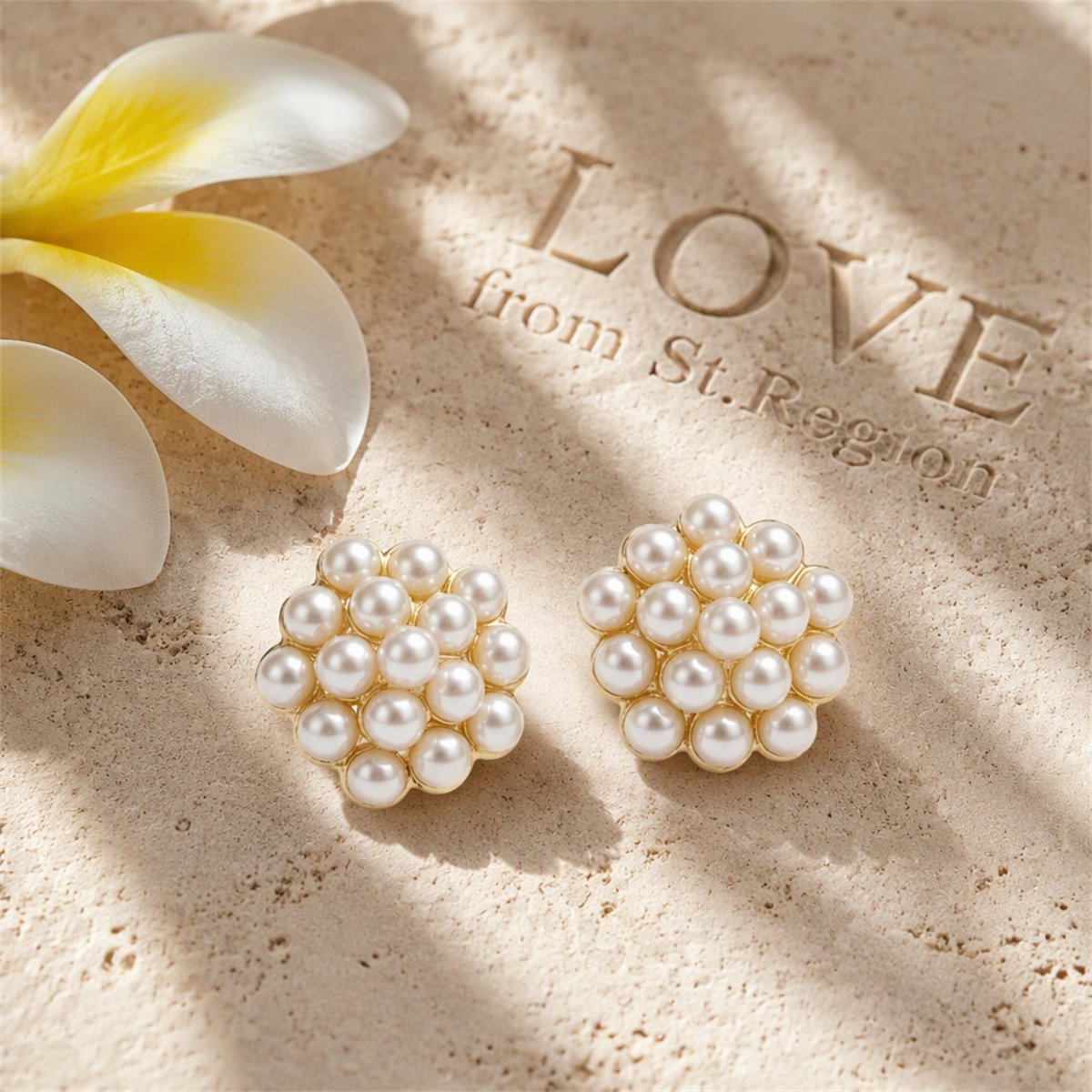 Pearl and 18K Gold-Plated Cluster Bud Stud Earrings, gold stud earrings for women, everyday style, lifestyle look