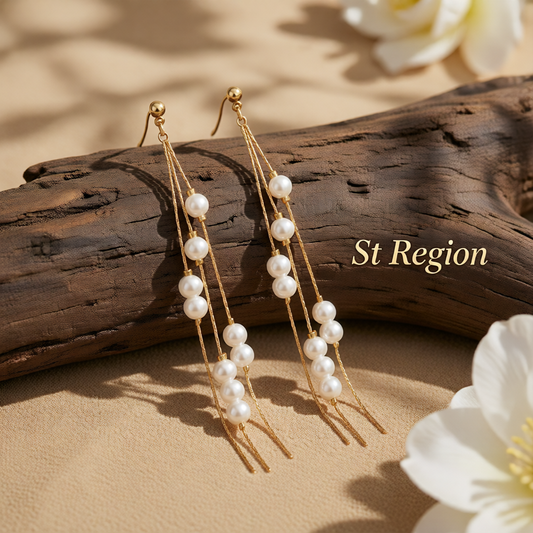 Pearl & 18K Gold-Plated Cluster Tassel Dangle Earrings
