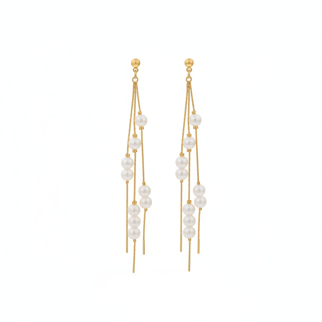 Pearl & 18K Gold-Plated Cluster Tassel Dangle Earrings