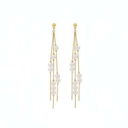Pearl & 18K Gold-Plated Cluster Tassel Dangle Earrings