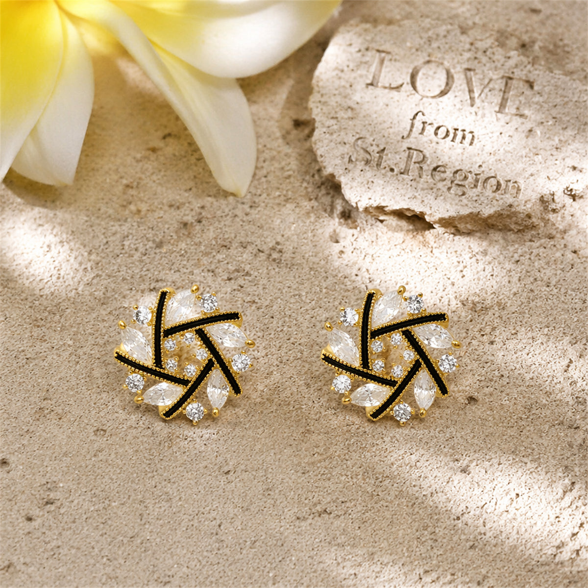 Cubic Zirconia & 18K Gold-Plated Spiral Stud Earrings
