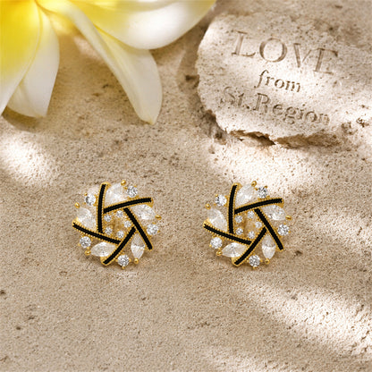 Cubic Zirconia & 18K Gold-Plated Spiral Stud Earrings