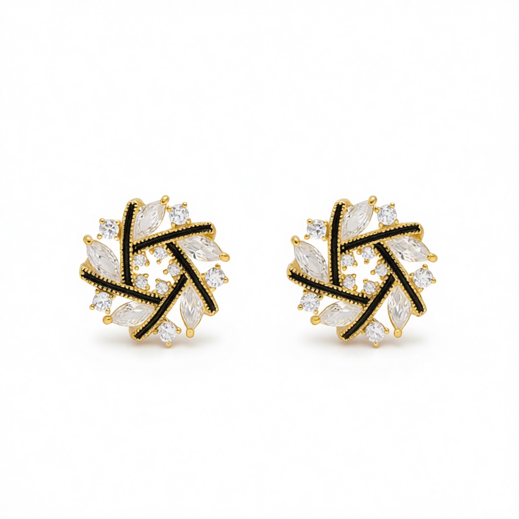Cubic Zirconia & 18K Gold-Plated Spiral Stud Earrings