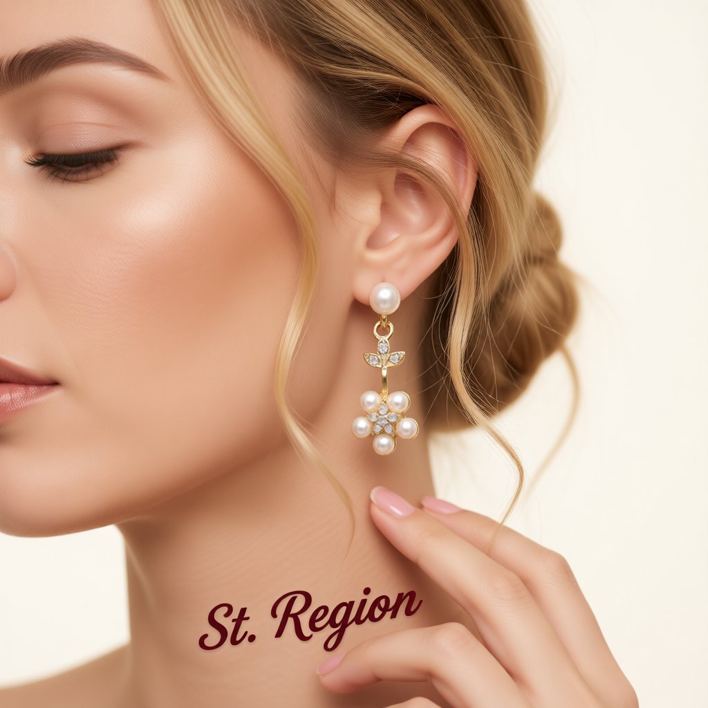 Pearl and Cubic Zirconia 18K Gold-Plated Floral Drop Earrings, gold drop earrings for women, styled look