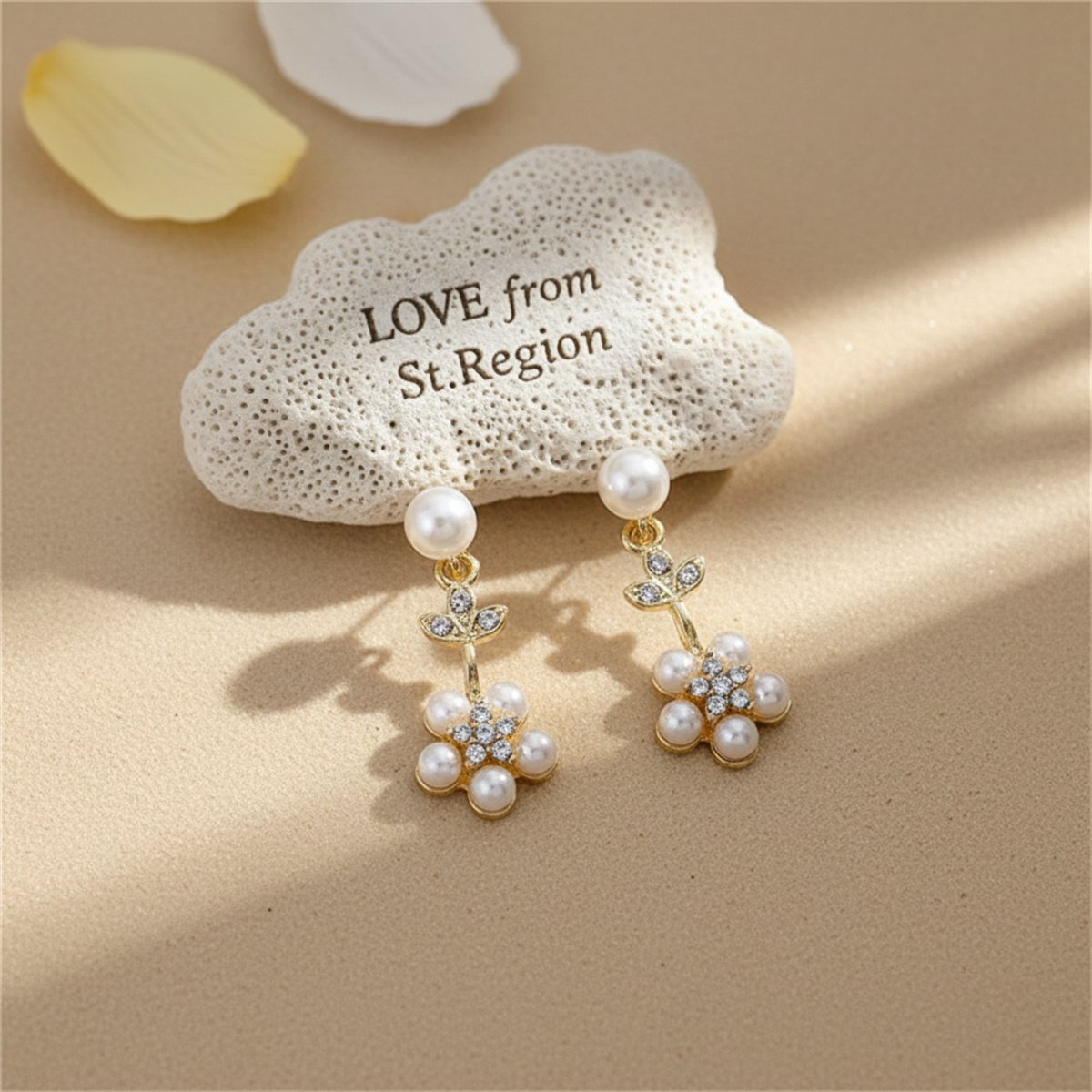 Pearl and Cubic Zirconia 18K Gold-Plated Floral Drop Earrings, gold drop earrings for women, lifestyle look