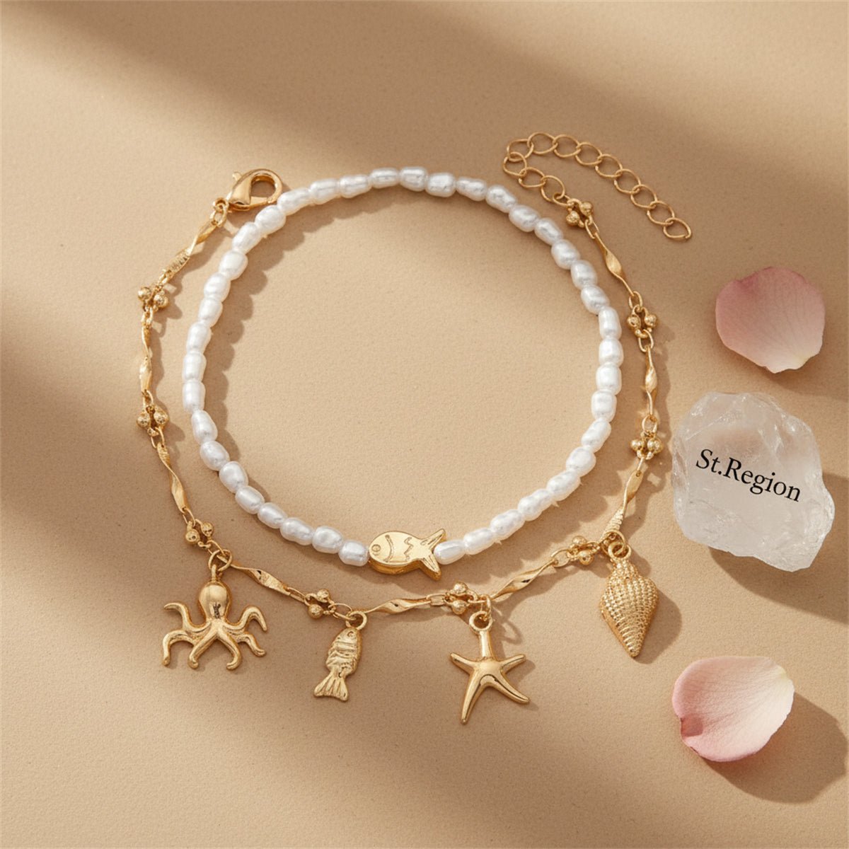 Baroque Pearl & Goldtone Sea Lives Tassel Anklet Set - Street Region