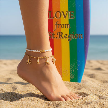 Baroque Pearl & Goldtone Sea Lives Tassel Anklet Set - Street Region