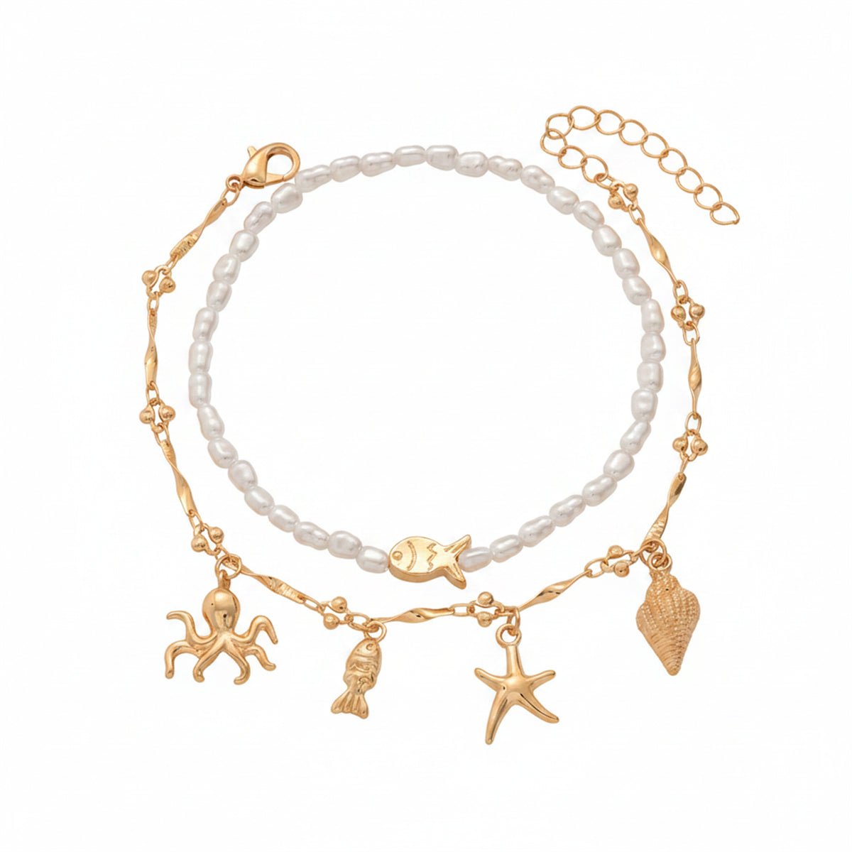 Baroque Pearl & Goldtone Sea Lives Tassel Anklet Set - Street Region