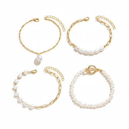 Baroque Pearl & Goldtone Toggle Anklet Set - Street Region