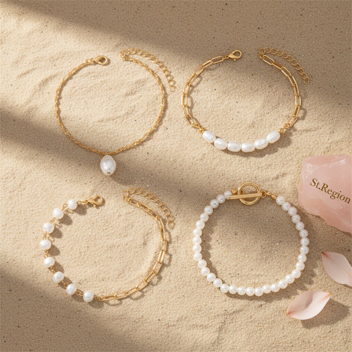 Baroque Pearl & Goldtone Toggle Anklet Set - Street Region