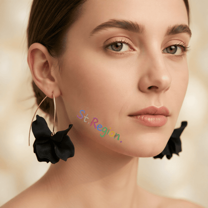 Black Acrylic and Goldtone Petals Drop Earrings, elegant gift for her, styled look