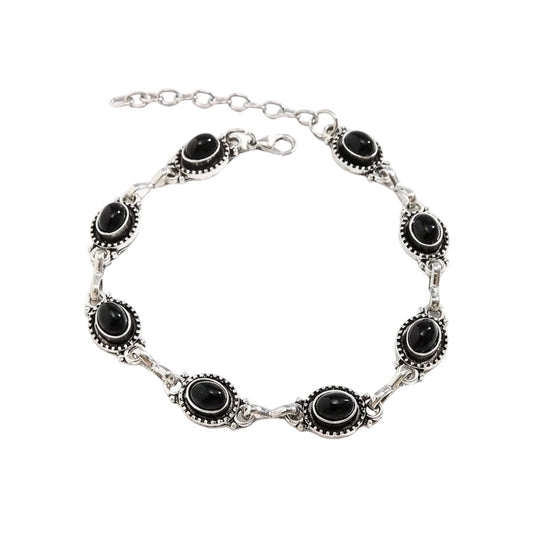 Black Resin & Silvertone Oval Stations Anklet - Street Region