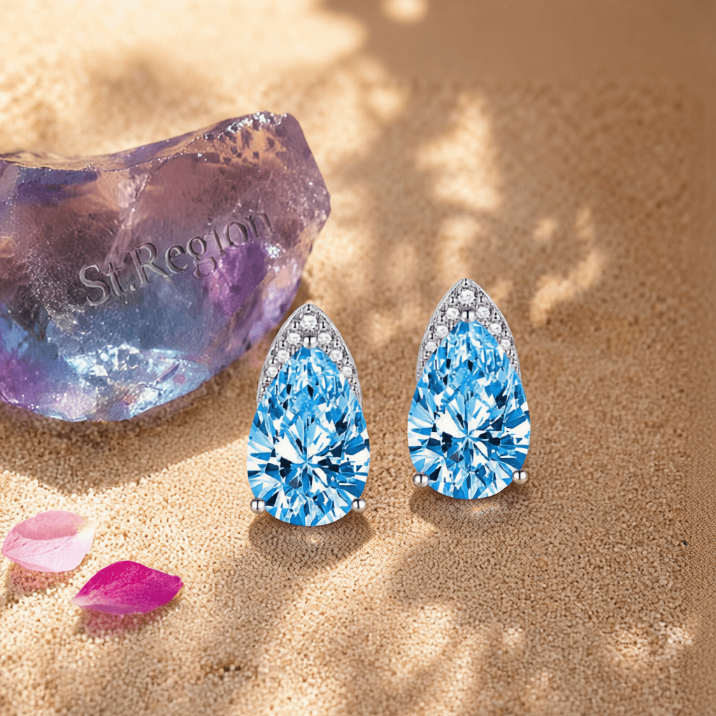 Blue Crystal & Cubic Zirconia Pear-Cut Stud Earrings
