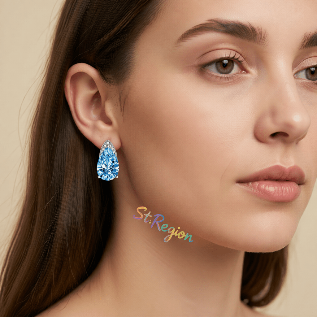 Blue Crystal & Cubic Zirconia Pear-Cut Stud Earrings