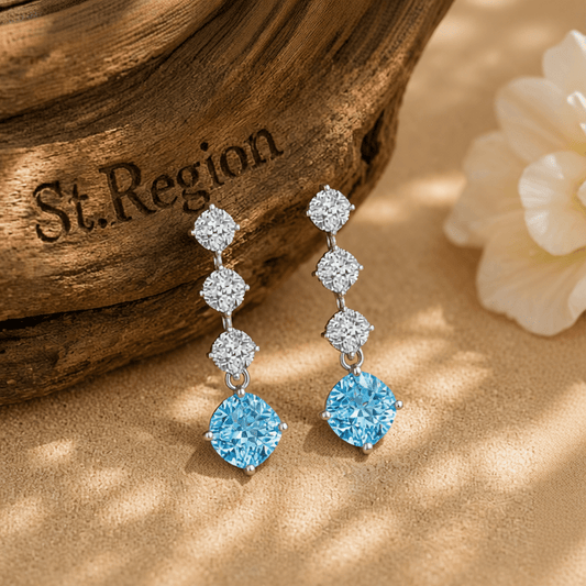 Blue Crystal & Silvertone Cushion-Cut Drop Earrings