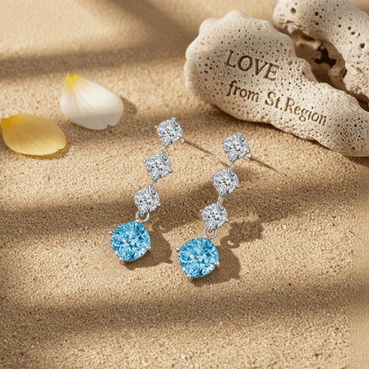 Blue Crystal & Silvertone Cushion-Cut Drop Earrings