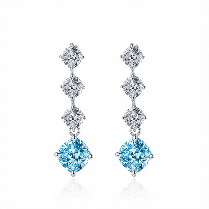 Blue Crystal & Silvertone Cushion-Cut Drop Earrings