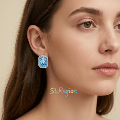 Blue Radiant Crystal and Cubic Zirconia Silvertone Halo Stud Earrings, cubic zirconia stud earrings for women, styled look