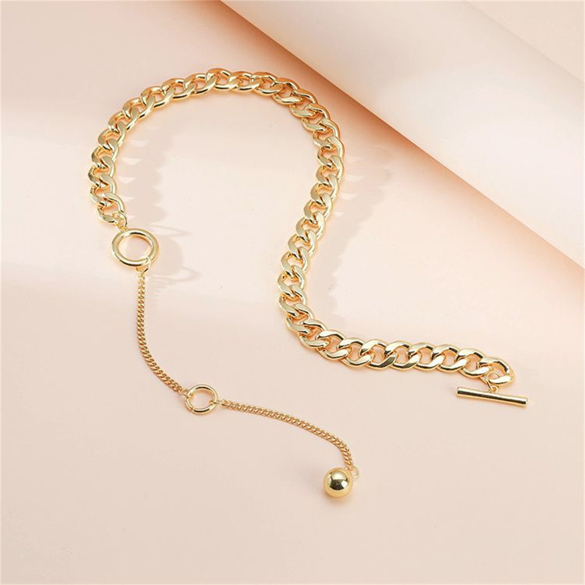 18K Gold-Plated Chain Drop Necklace, gold pendant necklace for women, everyday style, detail close-up