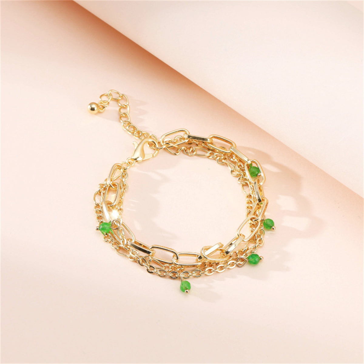 Green & 18K Gold-Plated Layered Charm Bracelet