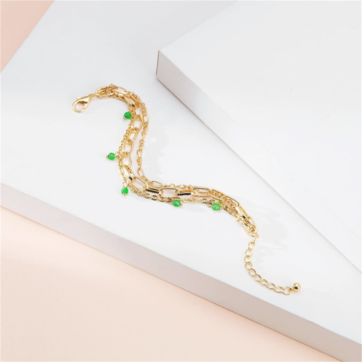 Green & 18K Gold-Plated Layered Charm Bracelet