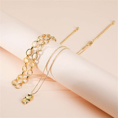 18K Gold-Plated Chain Rectangle Pendant Necklace Set, gold pendant necklace for women, botanical inspired, detail close-up