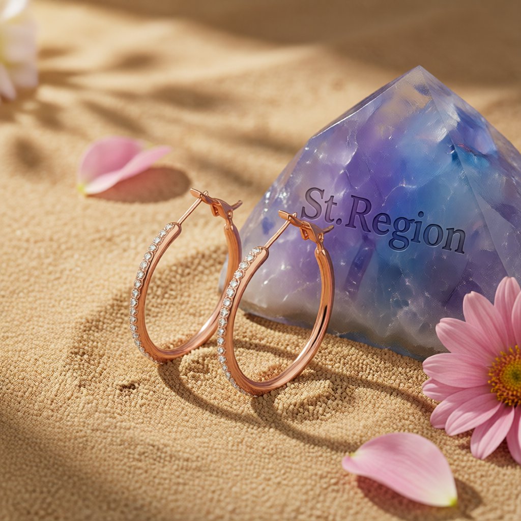 Cubic Zirconia and 18K Rose Gold-Plated Hoop Earrings, rose gold hoop earrings for women, detail close-up