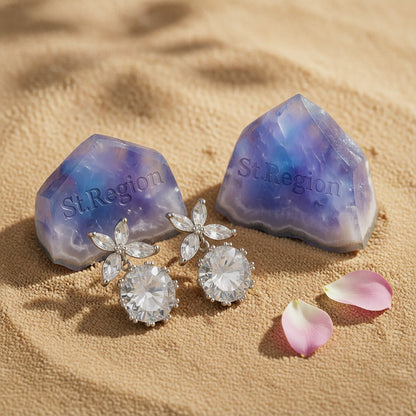 Crystal and Silver-Plated Butterfly and Ball Drop Earrings, silver drop earrings for women, detail close-up