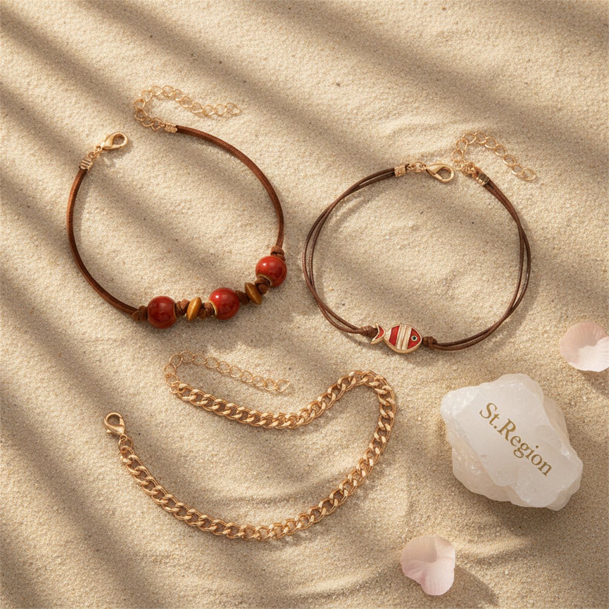 Ceramics & Enamel Polyster Goldtone Fish Charm Anklet Set - Street Region