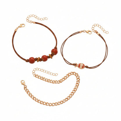 Ceramics & Enamel Polyster Goldtone Fish Charm Anklet Set - Street Region