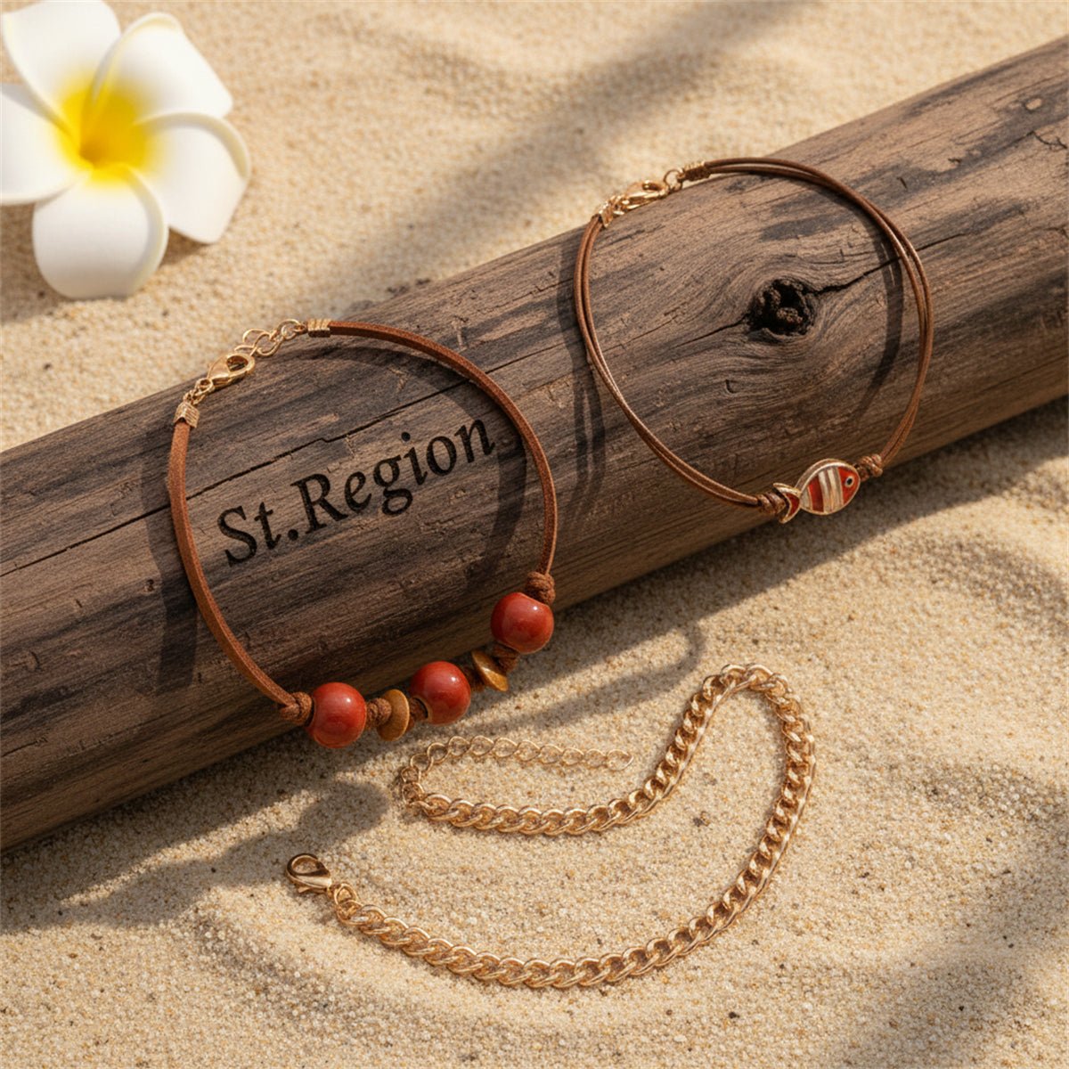 Ceramics & Enamel Polyster Goldtone Fish Charm Anklet Set - Street Region