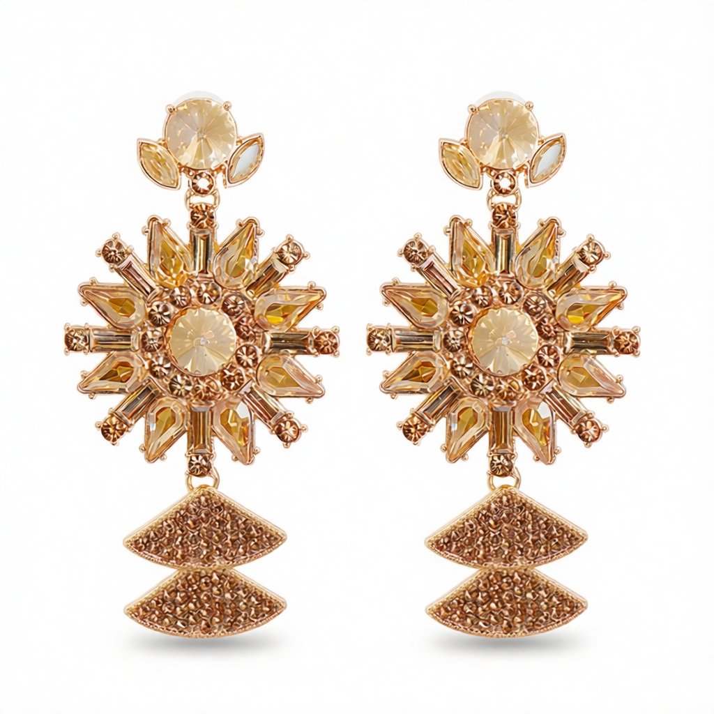 Yellow Crystal and Cubic Zirconia Sunflower Drop Earrings, drop earrings for women, vintage-inspired design, side view