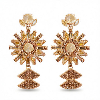 Yellow Crystal and Cubic Zirconia Sunflower Drop Earrings, drop earrings for women, vintage-inspired design, side view