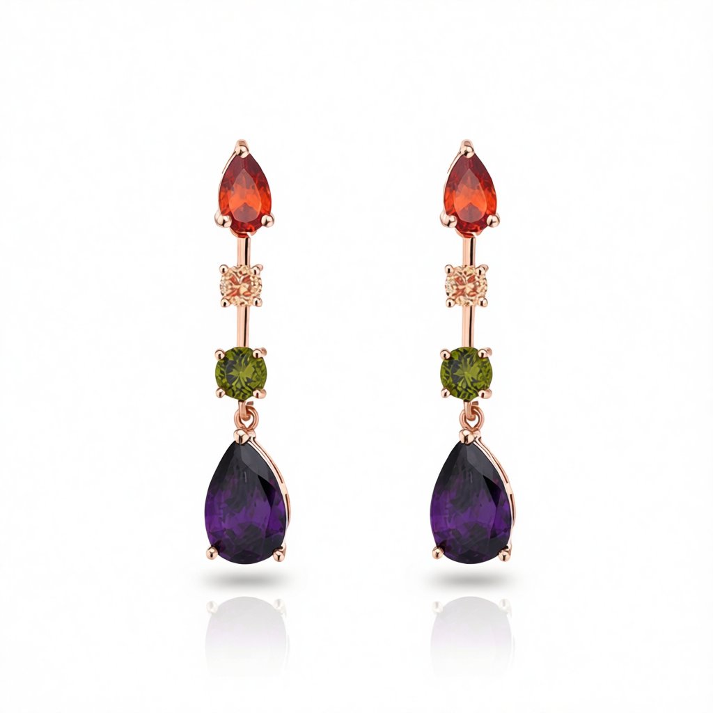 Crystal and 18K Rose Gold-Plated Pear and Round Drop Earrings, rose gold drop earrings for women, everyday style, side view