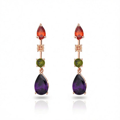 Crystal and 18K Rose Gold-Plated Pear and Round Drop Earrings, rose gold drop earrings for women, everyday style, side view