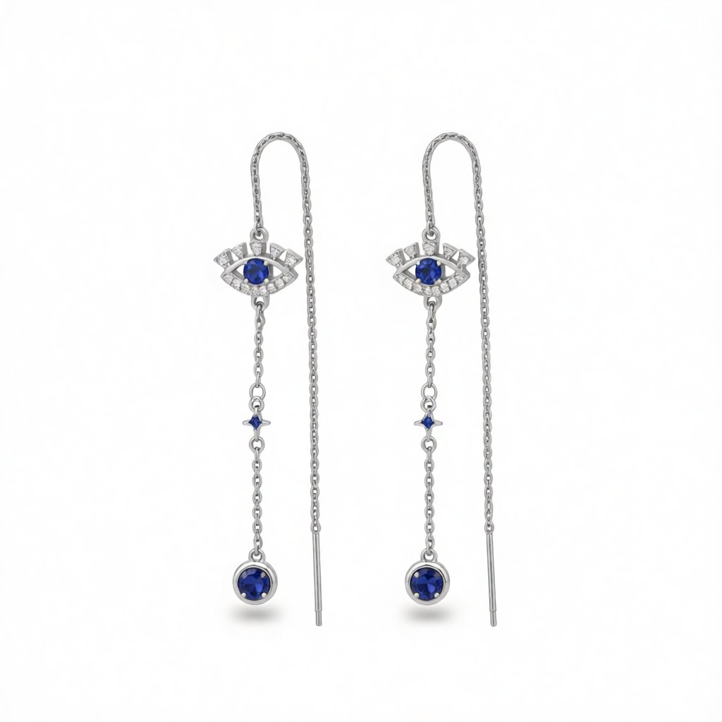 Cubic Zirconia and Crystal Silver-Plated Eye Ear Threaders, botanical inspired, side view