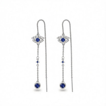 Cubic Zirconia and Crystal Silver-Plated Eye Ear Threaders, botanical inspired, side view