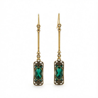 Green Crystal and 18K Gold-Plated Textured Drop Earrings, gold drop earrings for women, botanical inspired, side view