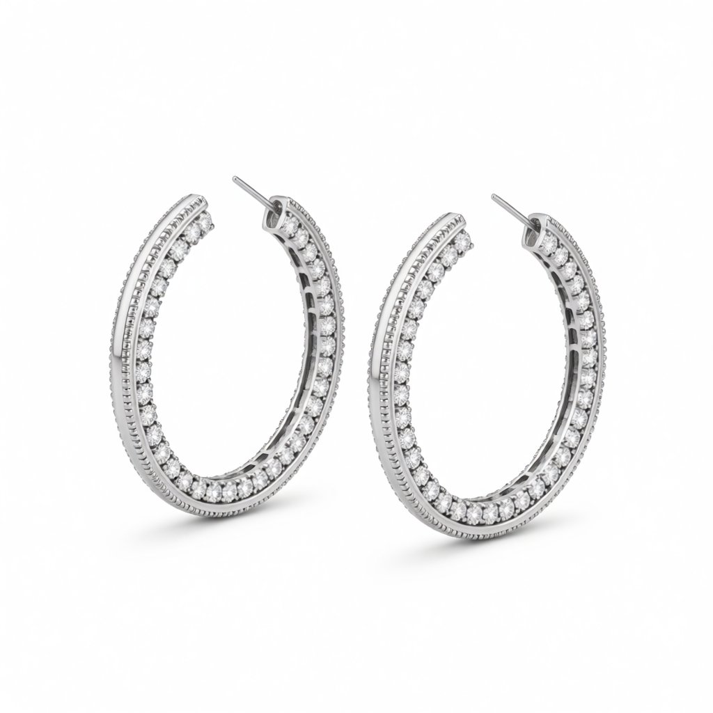 Cubic Zirconia and Silver-Plated Hoop Earrings, silver hoop earrings for women, elegant gift for her, side view