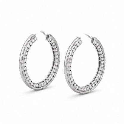 Cubic Zirconia and Silver-Plated Hoop Earrings, silver hoop earrings for women, elegant gift for her, side view