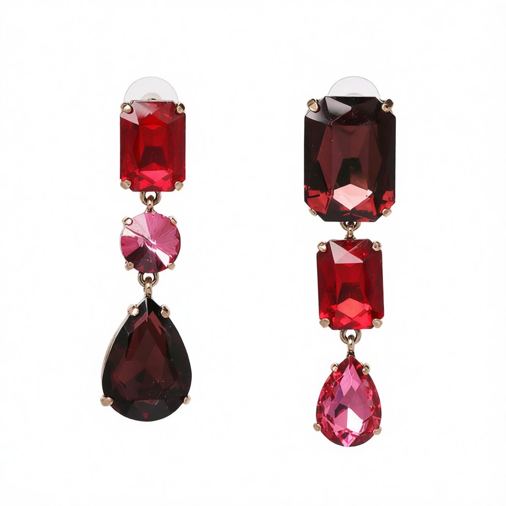 Red and Pink Crystal Drop Earrings, drop earrings for women, everyday style, side view