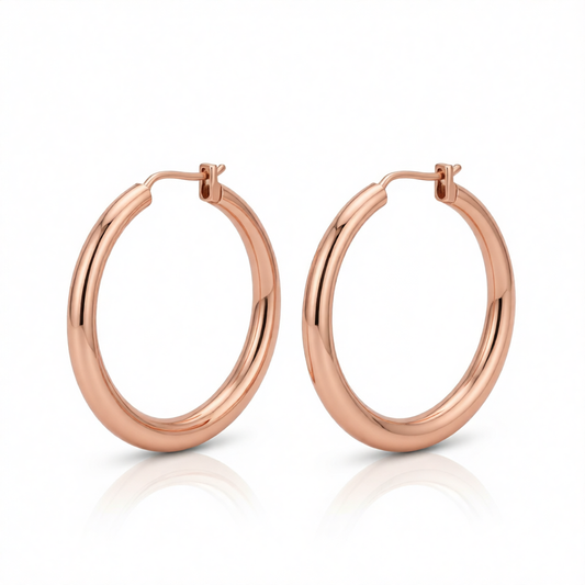 18K Rose Gold-Plated Polished Barrel Hoop Earrings