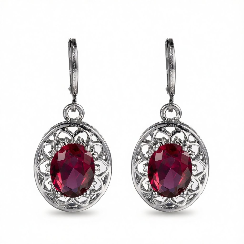Rose Crystal and Silver-Plated Oval Drop Earrings, silver huggie earrings, dainty minimalist design, side view