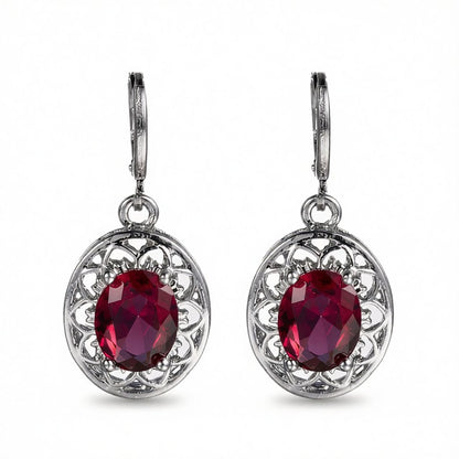 Rose Crystal and Silver-Plated Oval Drop Earrings, silver huggie earrings, dainty minimalist design, side view