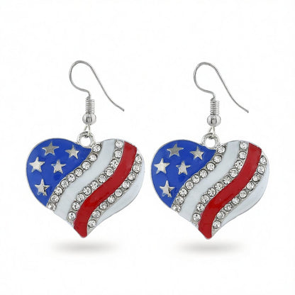 Cubic Zirconia and Silver-Plated Flag Heart Drop Earrings, silver drop earrings for women, everyday style, side view